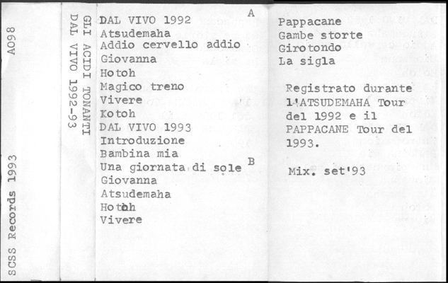 a098 gli acidi tonanti: dal vivo 1992-93 1993